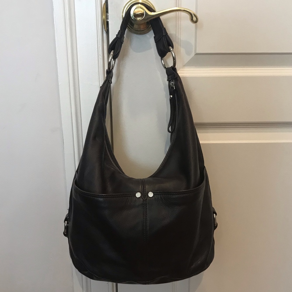 Tignanello Dark Brown Leather Hobo Shoulder Bag